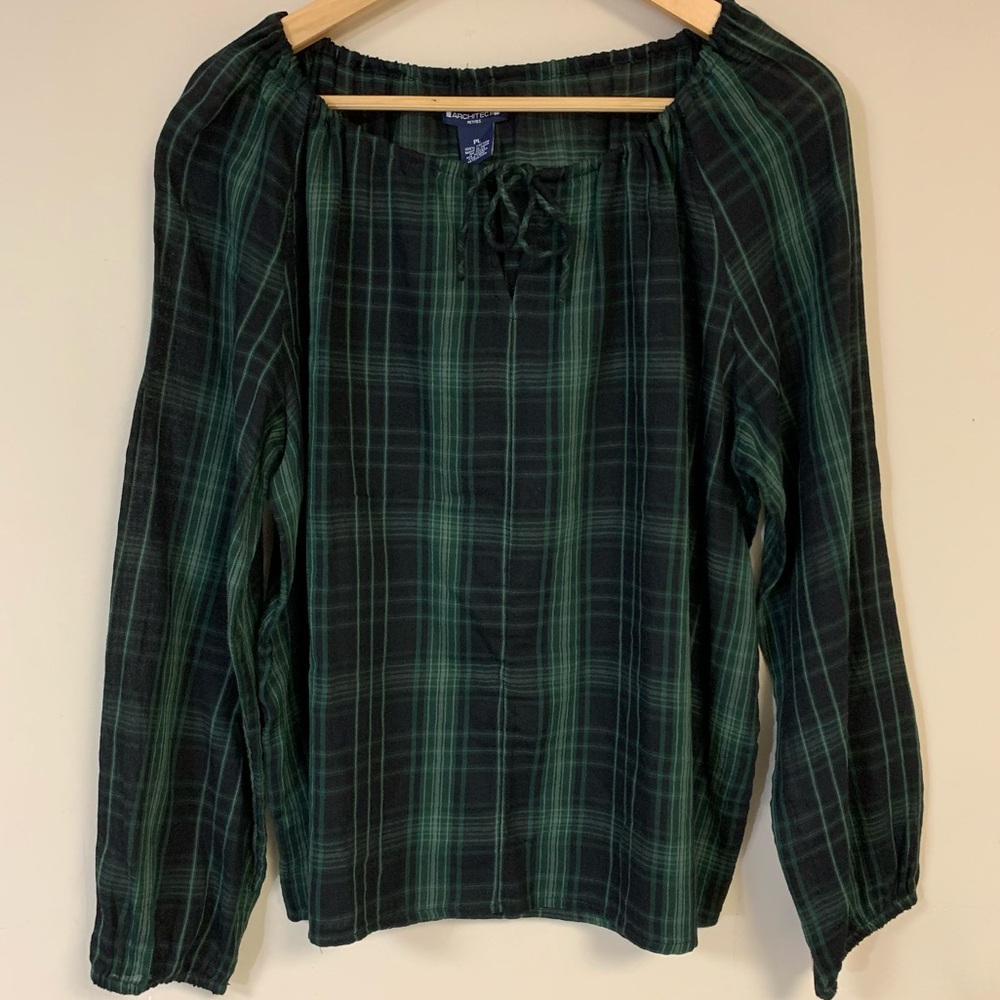 Plaid Blouse Women’s Petite Large Country Western Shirt Casual Top Relaxed Loose